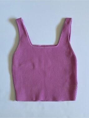 Cotton On Pink Ribbed Square Neck Tank Top Women's Size S Small Cropped Knit